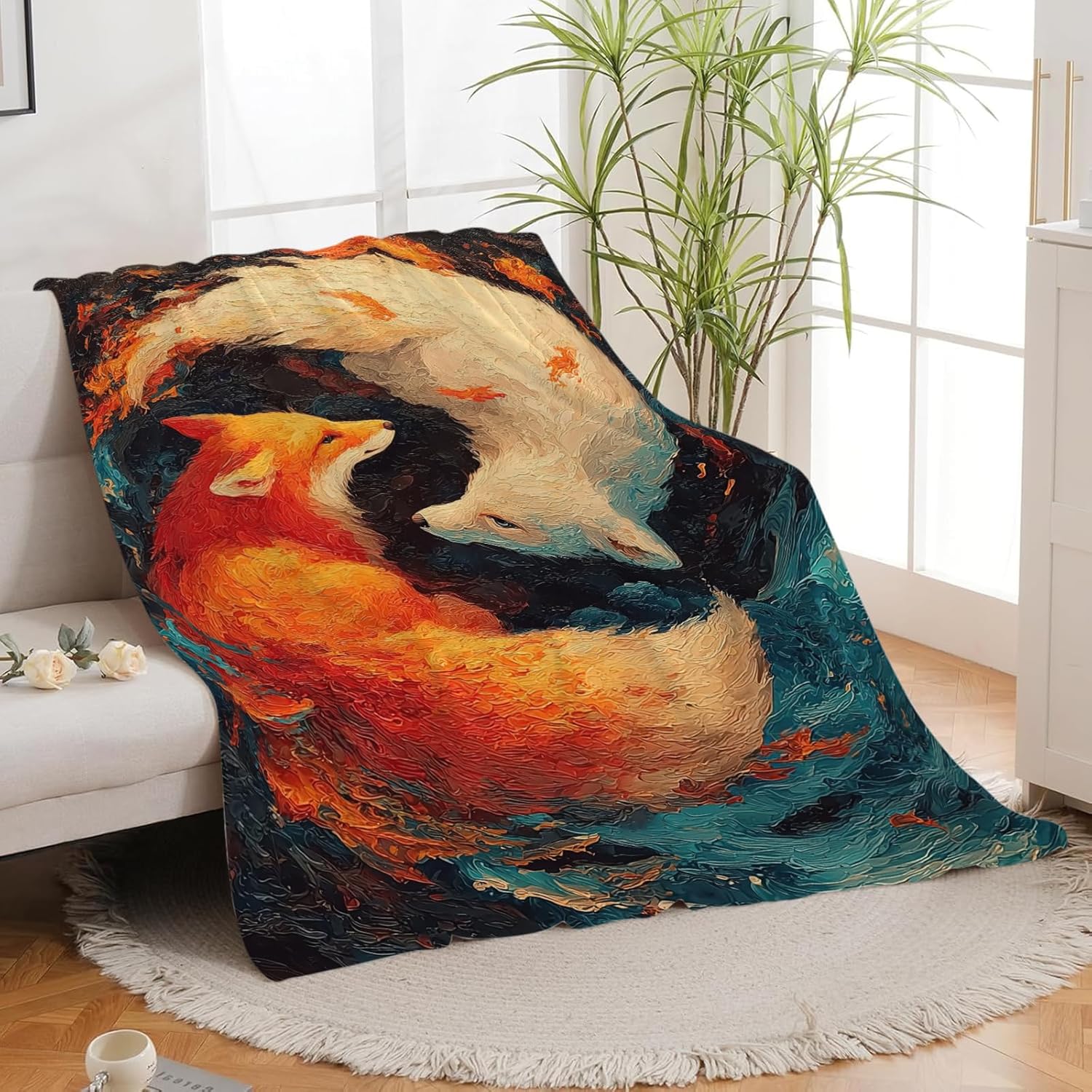 Fox Throw Blanket Orange and White Fox Stuff Gifts for Kids Girls Boys Adults Women Men Soft Cozy Warm Plush Fluffy Fuzzy Fleece Blanket Decor 40''X50''