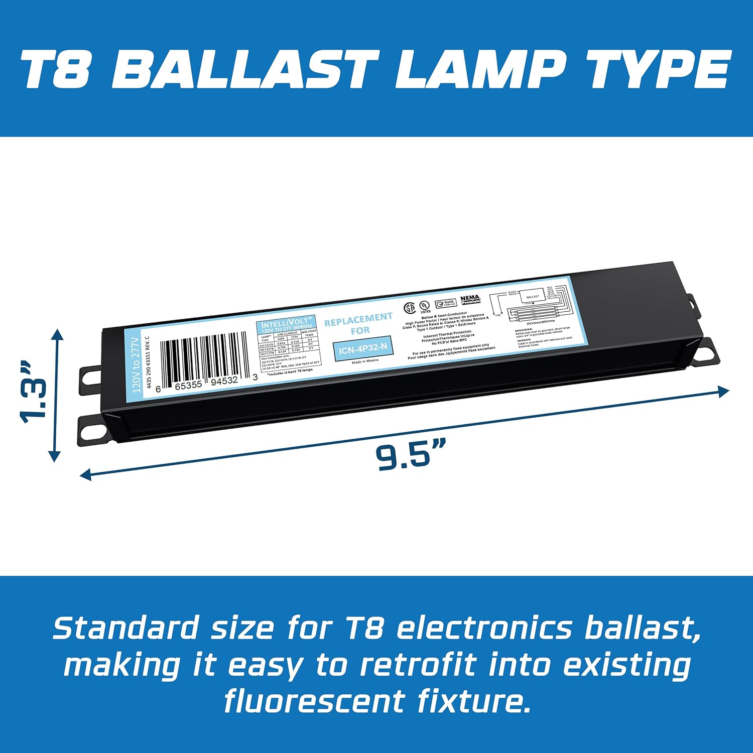 OHLECTRIC 10 Pack - Replacement for ICN4P32-SC 3&4 Lamp - T8 Fluorescent Ballast, Electronic Ballast Replacement 120-277 Volt, Instant Start - Standard and Energy Efficient Ballasts - UL Approved