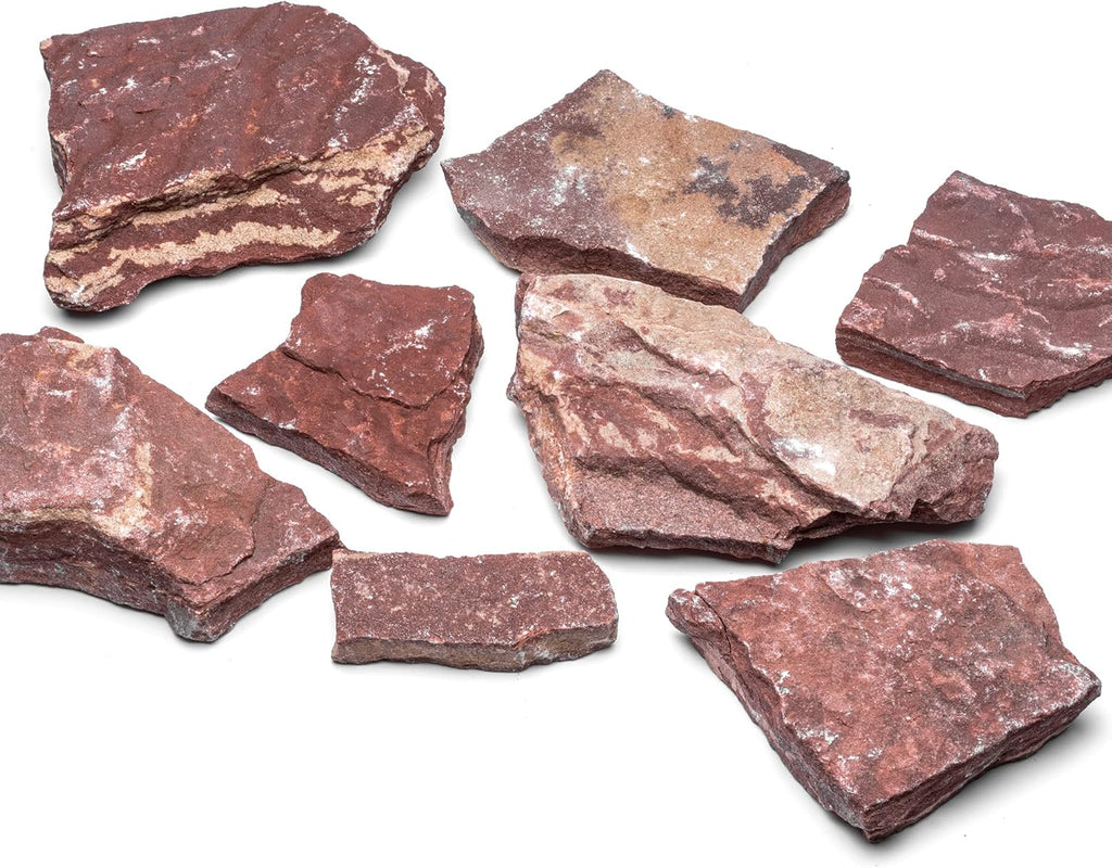 Natural Slate Stone for Aquariums, Fish Tanks, Terrariums, Aquascaping and Amphibian Enclosures, Mix of Large and Medium Size Rocks - by SubstateSource (5 Pounds, Red River)