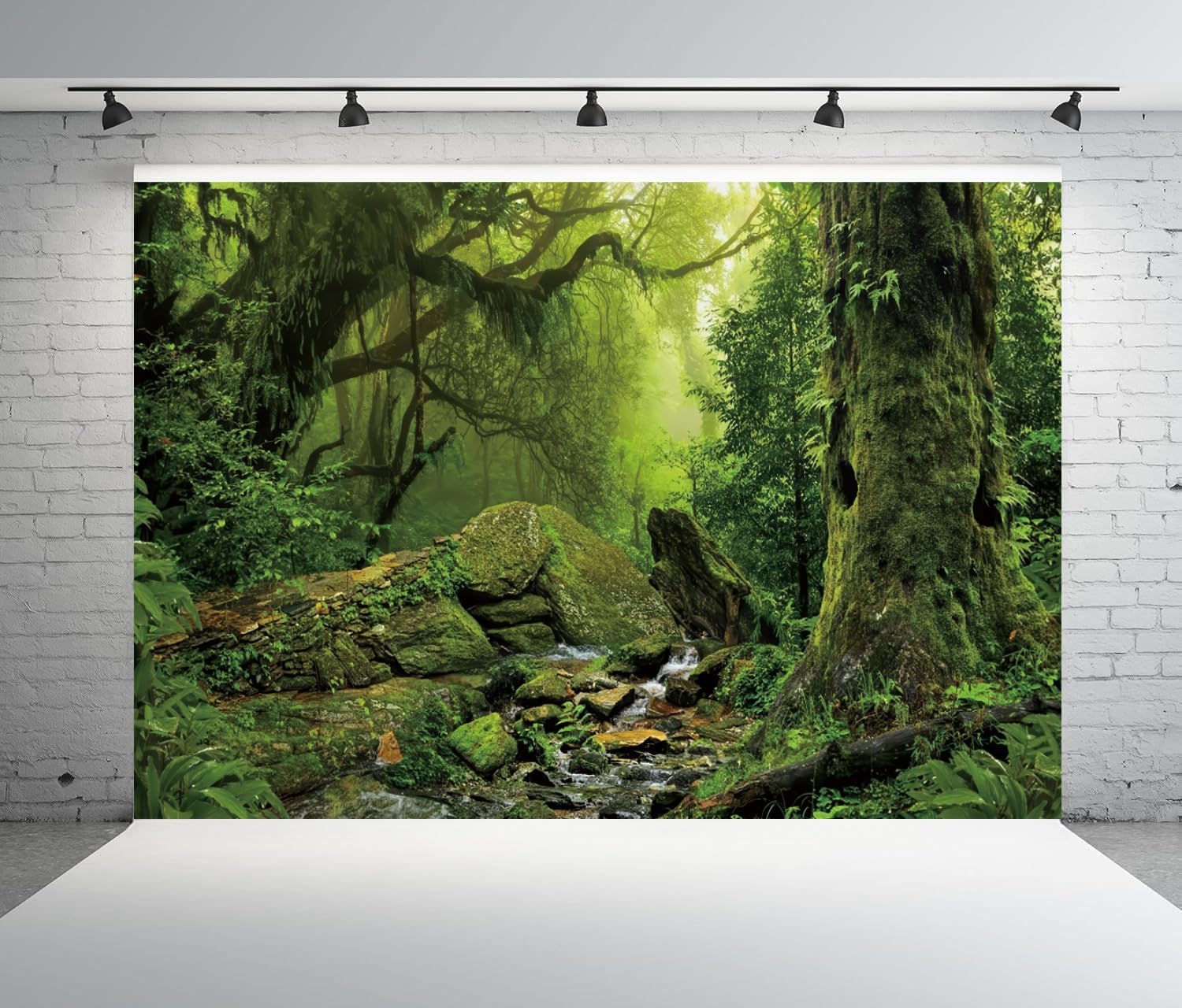 Enchanted Forest Backdrop 7x5ft Foggy Jungle Rainforest Mossy Trees Creek Nature Scenic Backdrop Fairytale Virgin Forest Backdrops for Wild One Safari Birthday Baby Shower Wedding VBS Party Decor