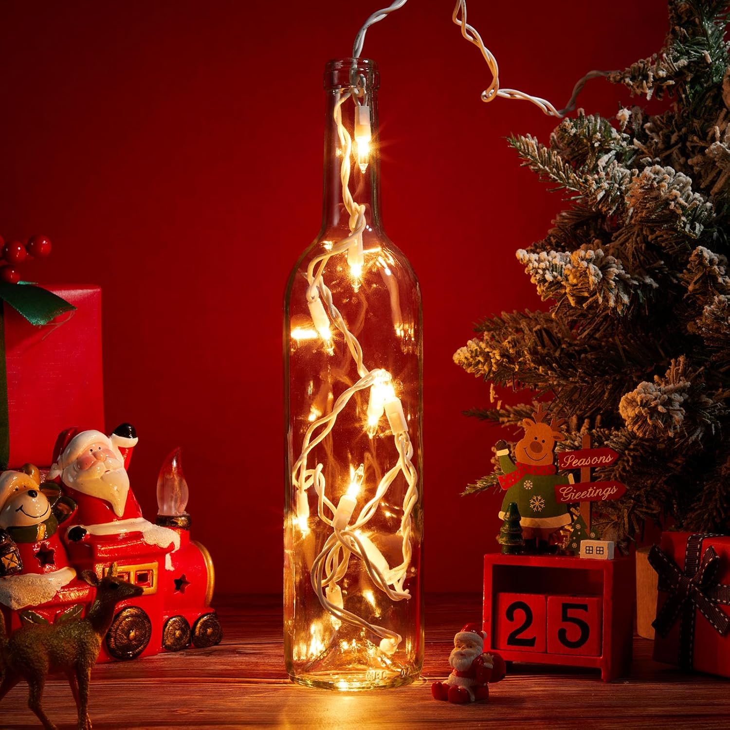 Mini Christmas Lights String Warm White Vintage Short Strand String Lights, Clear Bulbs Wire Fit Light up Christmas Decorations(10 Bulbs No Connectable,5.5ft,White)