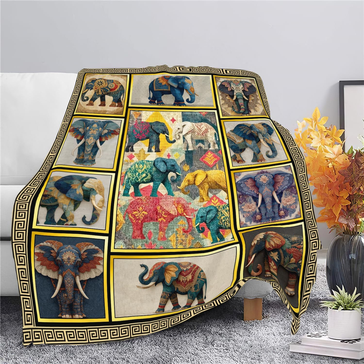 Elephant Throw Blanket Elephant Stuff Gifts for Kids Girls Boys Adults Women Men Soft Cozy Warm Plush Fluffy Fuzzy Fleece Blanket Decor 50''X60''