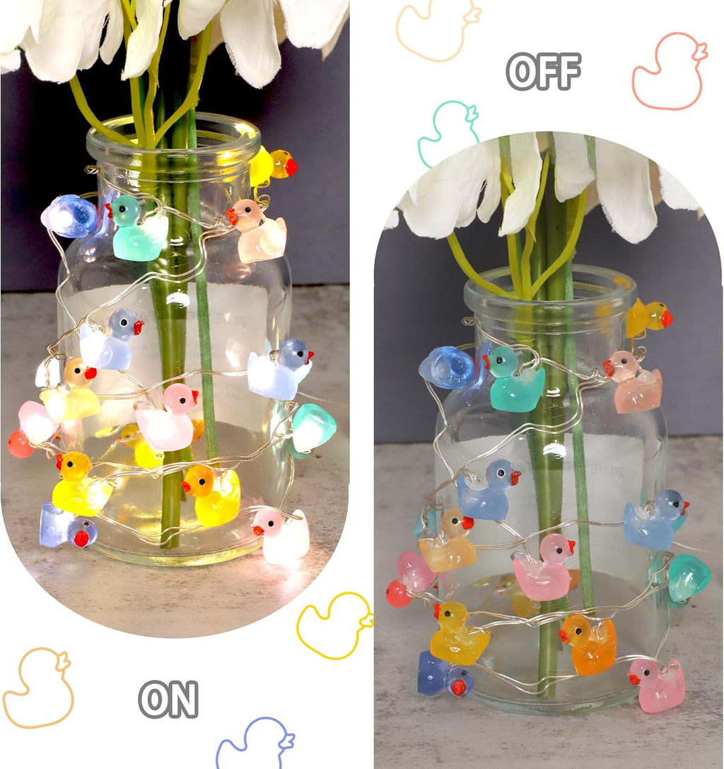 Tiny Duck String Lights Battery/USB Powered - 10ft 40 Lights Multi-Color Duck, Remote Control LED Fairy Warm White Light for DIY Crafts Wedding Table Centerpieces Party Bedroom Christmas