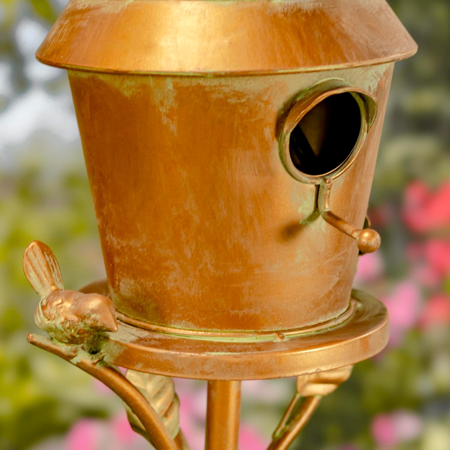 Copper Colored Fancy Design Birdhouse Garden Stakes (Cylindrical with Cone Roof)