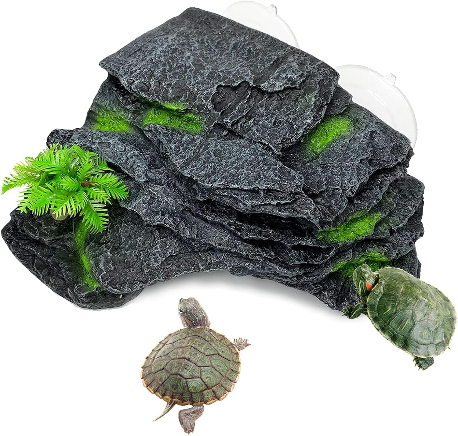 kathson Turtle Basking Platform with Suction Cups Tortoise Climbing Step Ledge Aquarium Ornament Rock Turtle Floating Dock Resting Basking Terrace for Amphibians Reptile (Gray)