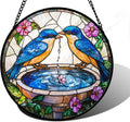 Stained Glass Window Hanging, 2 Blue Birds Suncatcher Diamond Glass Panel Hangings Bird Lover Sun Catchers Decor for Birthday for Women, Men, Wife, Aunt, and Mom 6.3 in