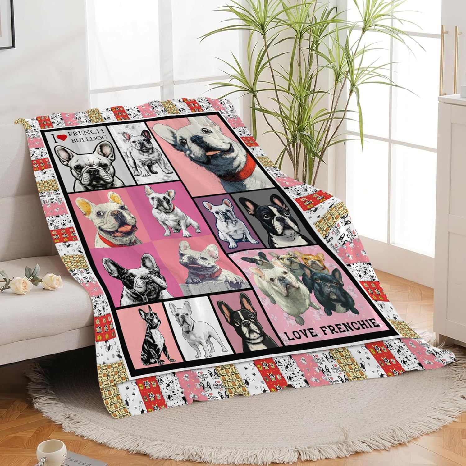 Boston Terrier Throw Blanket French Bulldog Frenchie Puppy Stuff Gifts for Dog Lover Kids Girls Boys Adults Women Men Soft Cozy Warm Plush Fluffy Fuzzy Fleece Blanket Decor 50''X60''