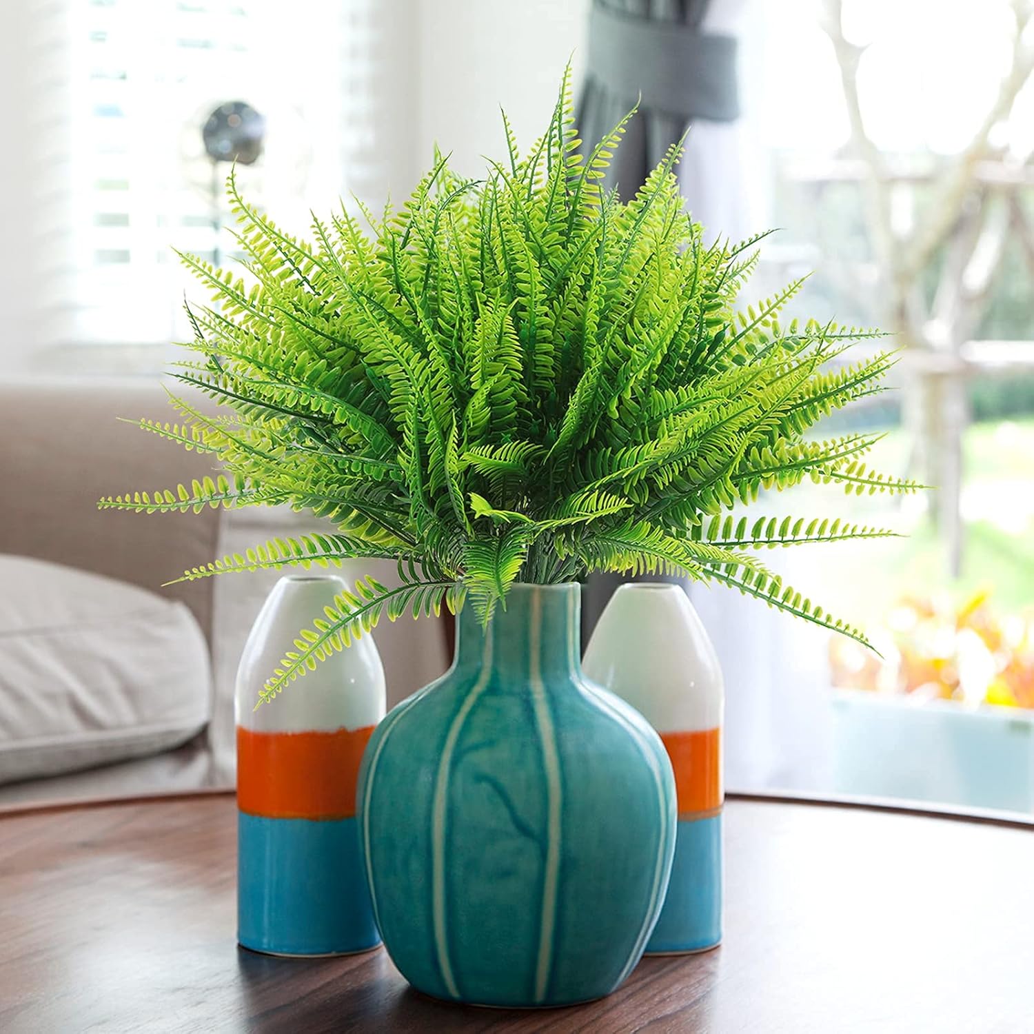 20 Bundles Artificial Boston Fern Plants – Lifelike UV Resistant Fake Plants for Outdoor & Indoor, Faux Greenery Stems for Garden, Porch, Patio, Yard, Home, Office Decor