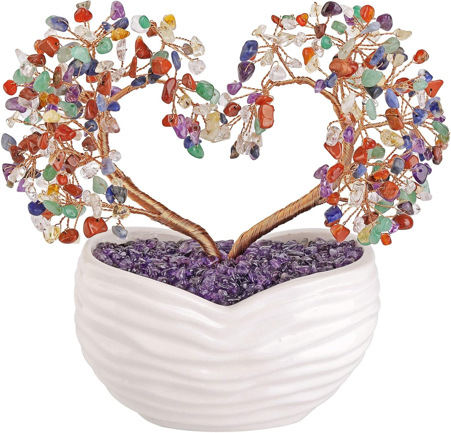 GEHECRST 7 Chakra Healing Crystal Tree Heart Shape Crystal Gemstone Bonsai Money Tree Feng Shui Crystal Ornament for Home Office Desk Decor Good Luck Crystals Gifts for Mom Christmas Day Her Women