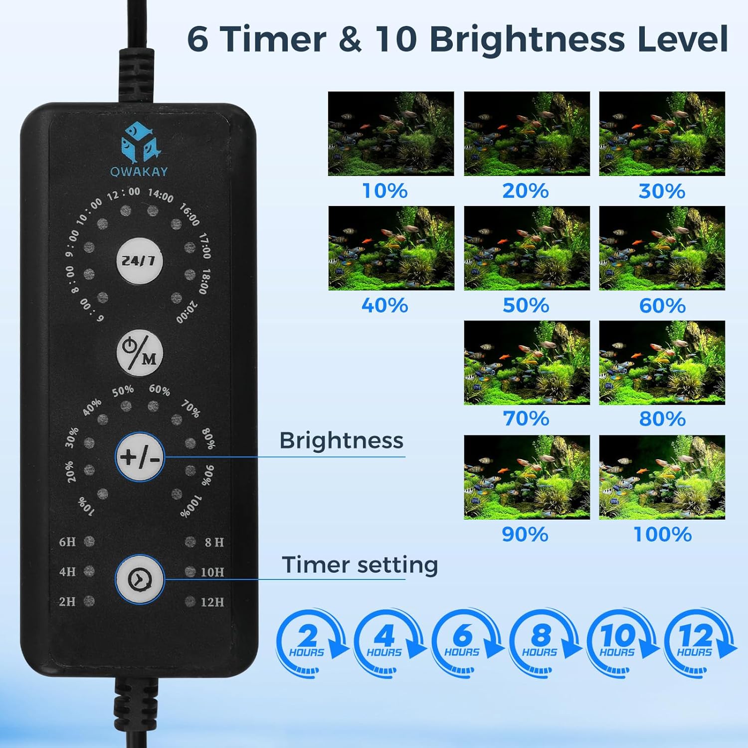 Aquarium Fish Tank LED Light - 18W Clip on Plants Lamp Light for 10 20 30 Gallon Fish Tank with Timer DIY Mode, 9 Colors Adjustable Brightness, 24/7 Full Spectrum