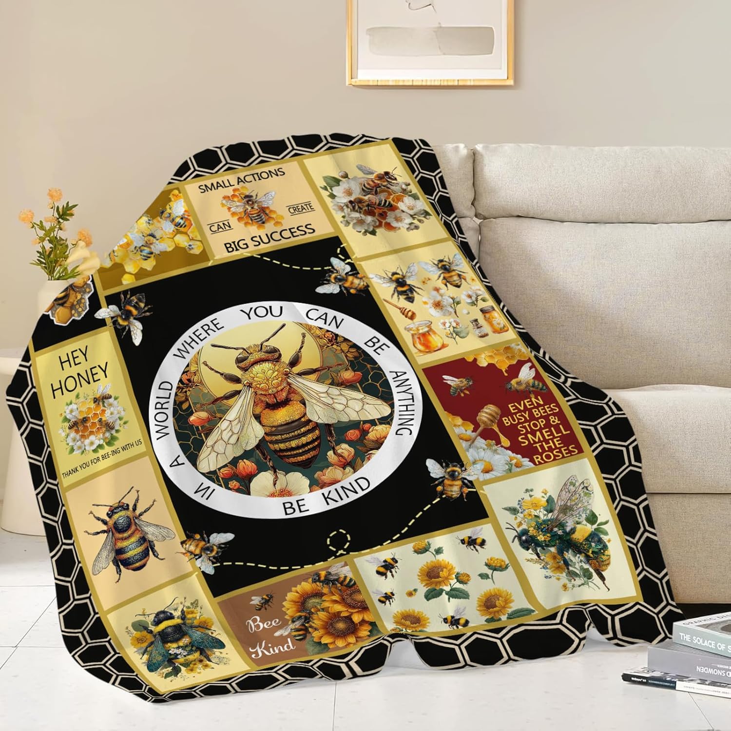 Bee Throw Blanket Bee Stuff Gifts for Kids Girls Boys Adults Women Men Soft Cozy Warm Plush Fluffy Fuzzy Fleece Blanket Decor 40''X50''