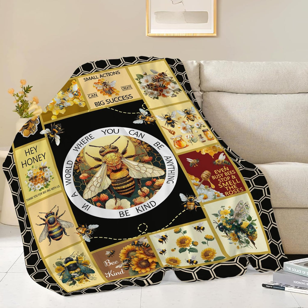 Bee Throw Blanket Bee Stuff Gifts for Kids Girls Boys Adults Women Men Soft Cozy Warm Plush Fluffy Fuzzy Fleece Blanket Decor 50''X60''