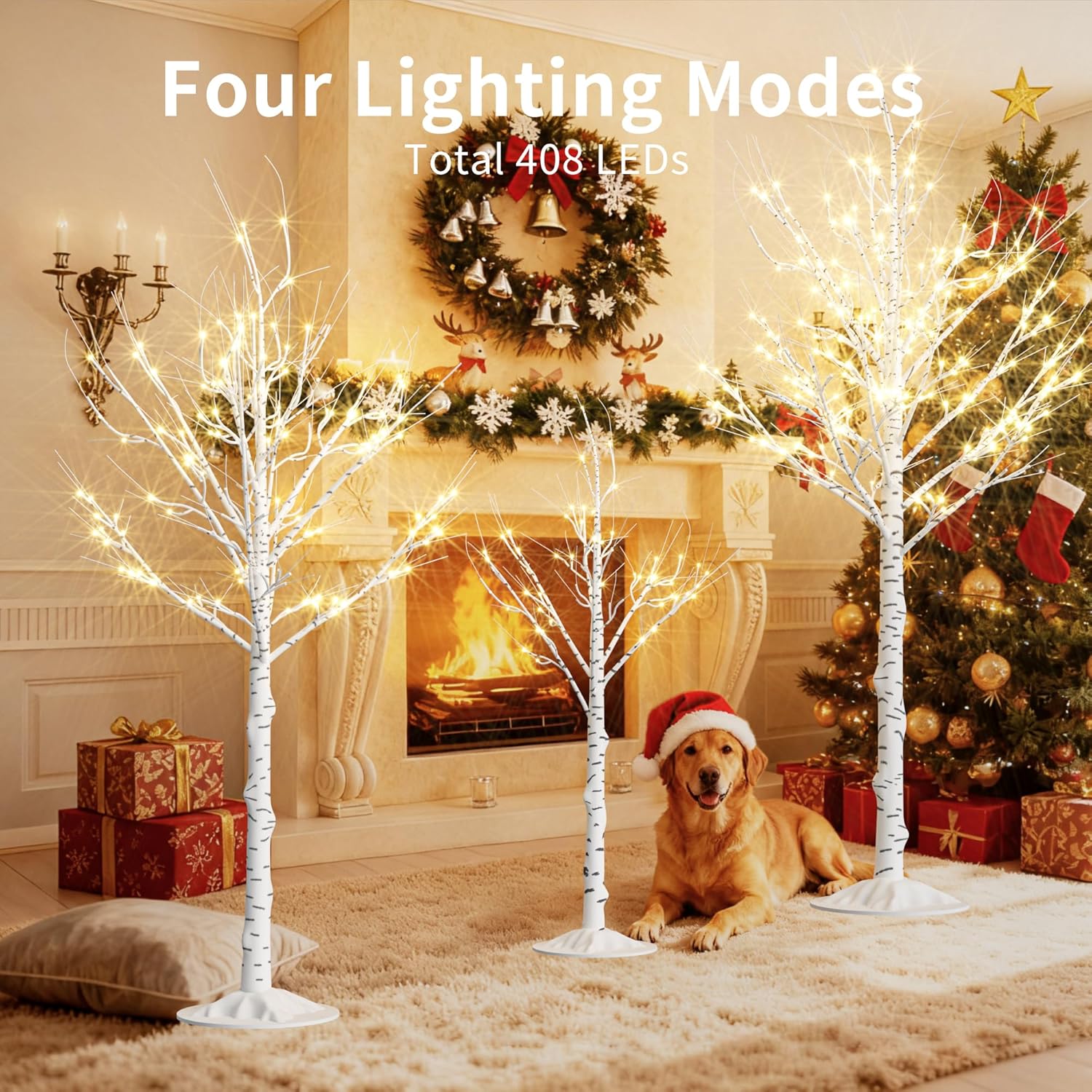Outdoor Christmas Decorations Lighted Birch Tree Set of 3, LED Warm White 4, 6 and 8 Feet, for Indoor Christmas Decor, Party, Garden, Yard, Wedding, Holiday