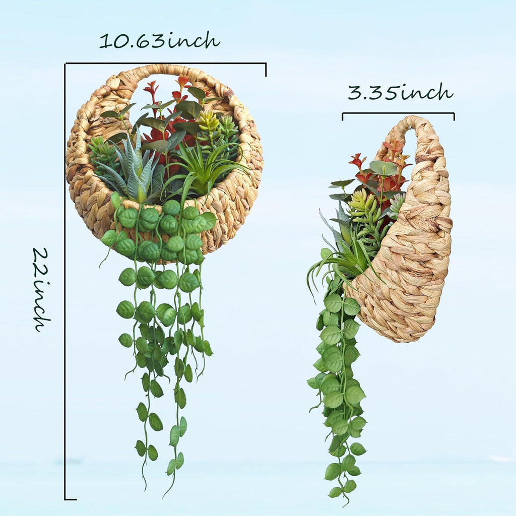 22inch Artificial Handing Plants for Wall Art Decor,Greenery Wall Decorations,Ivys Succulents Greenerys with Flower Baskets for Home,Farmhouse,Indoor,Porch,Room,Garden Decoration