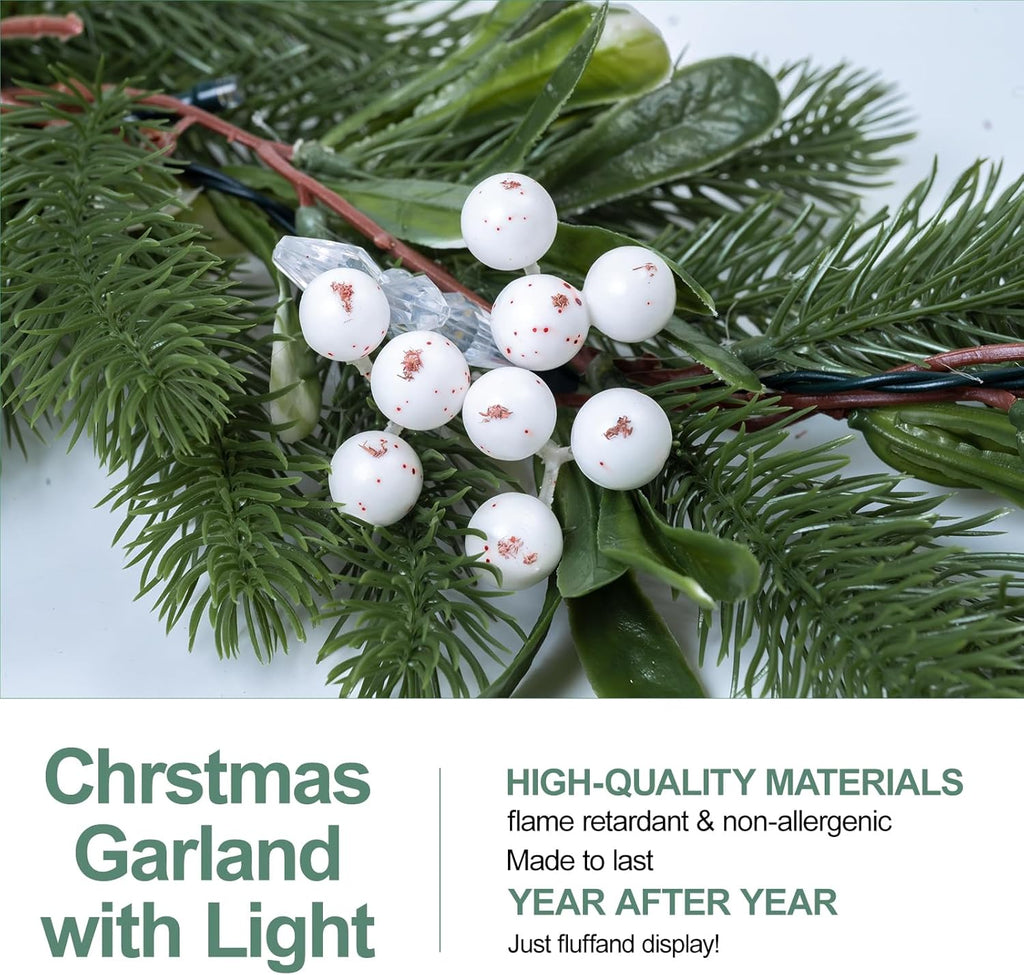 6.5FT Christmas Garland with Star Lights,Prelit Christmas Decorations,Lighted Garland with Battery Operated,Realistic olive & pine needles Greenery Home Decor for Mantle Fireplace Table Indoor Outdoor