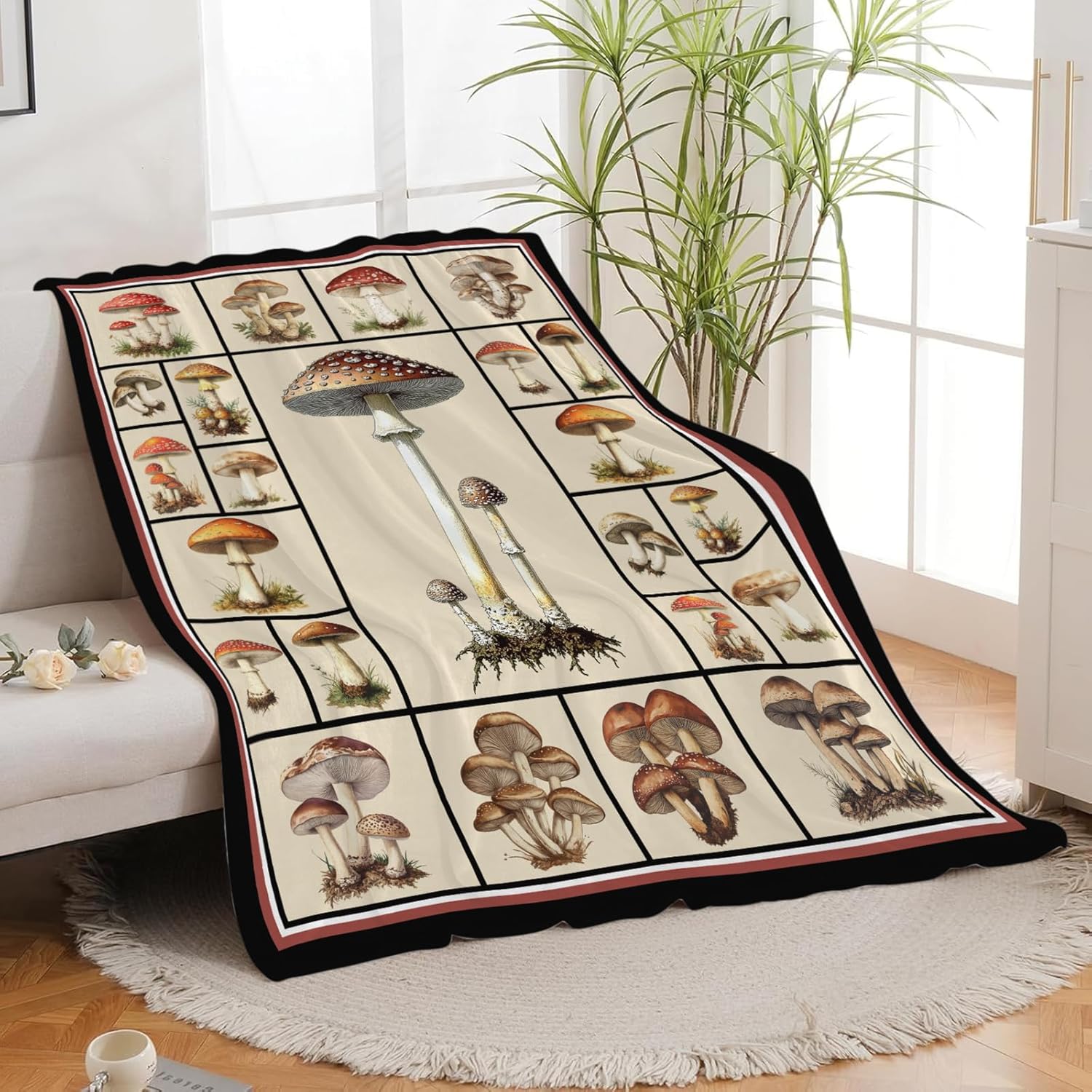 Mushroom Throw Blanket Mushroom Print Throw Blankets Gifts for Couch Sofa Bed Stuff Decor Soft Cozy Fleece Plush Warm Flannel Bedding for Lover Men Women Boys Girls 40"x50"