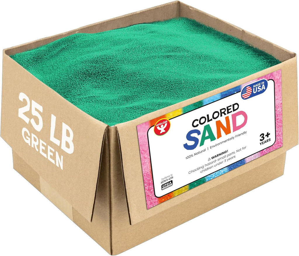 Hygloss Colored Sand for Crafts – 25 lb, Green – Vibrant Colorful Fine Sensory Play Sand Art Kits for Kids – Classroom Activities for Children 3 4 5 6 7 8 9 10 11 12 – Safe for Ages 3+