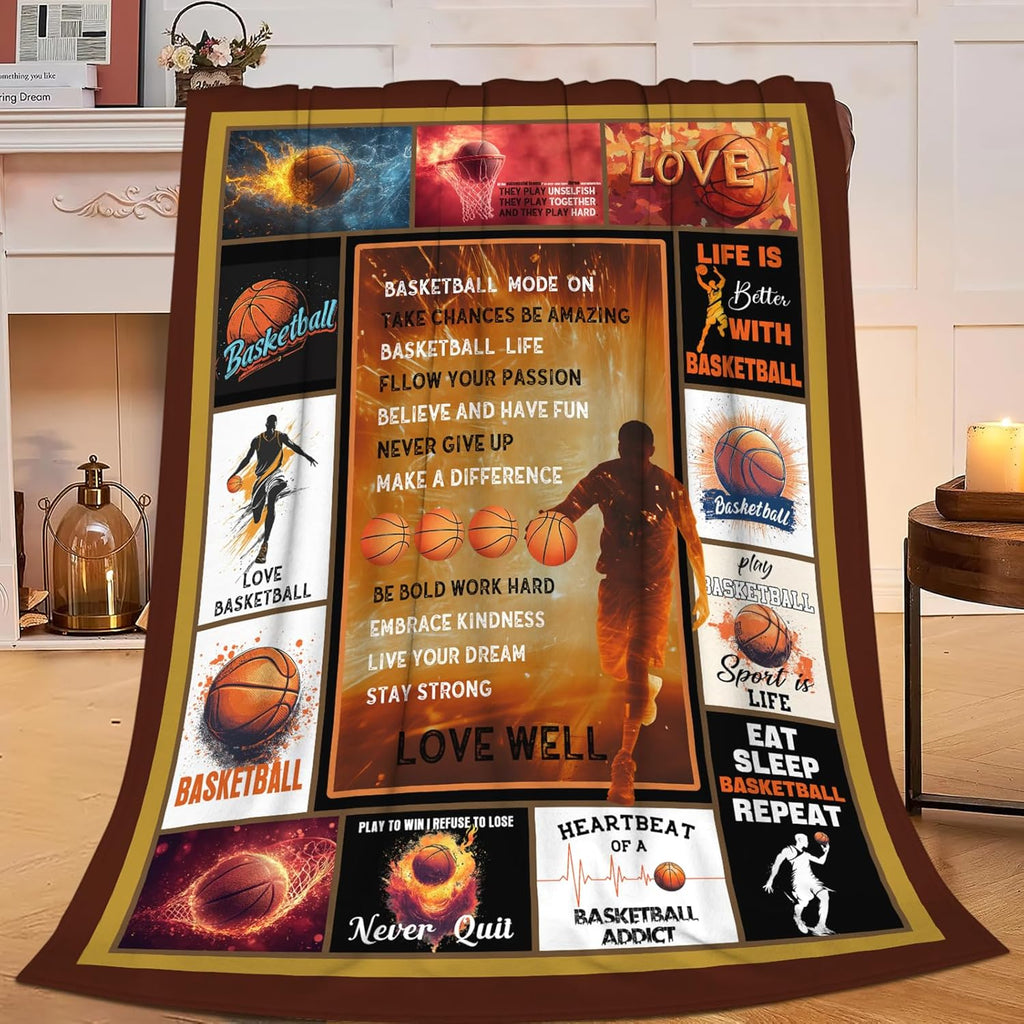 Basketball Blanket Sports Basketball Throw Blanket Gifts for Player Kids Girls Boys Adults Women Man Super Soft Cozy Plush Fluffy Fuzzy Fleece Blanket Decor 50''X60''