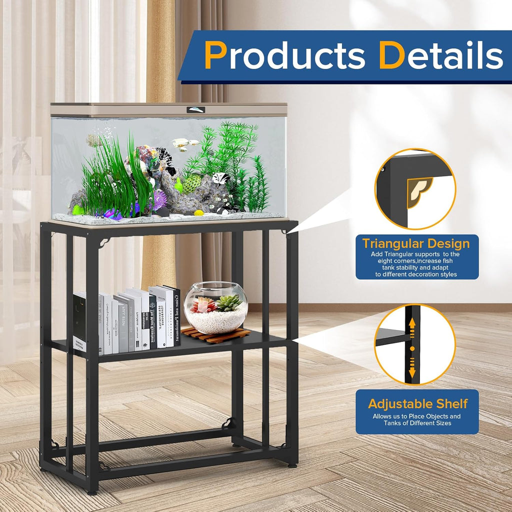 Fish Tank Stand 20-29 Gallon, Metal Aquarium Stand, 31.5" L x 16.7" W*29.1”H“ Double-Layer Storage Design, Suitable for Home and Office Use, 660LBS Capacity, Black (Tank not Included)