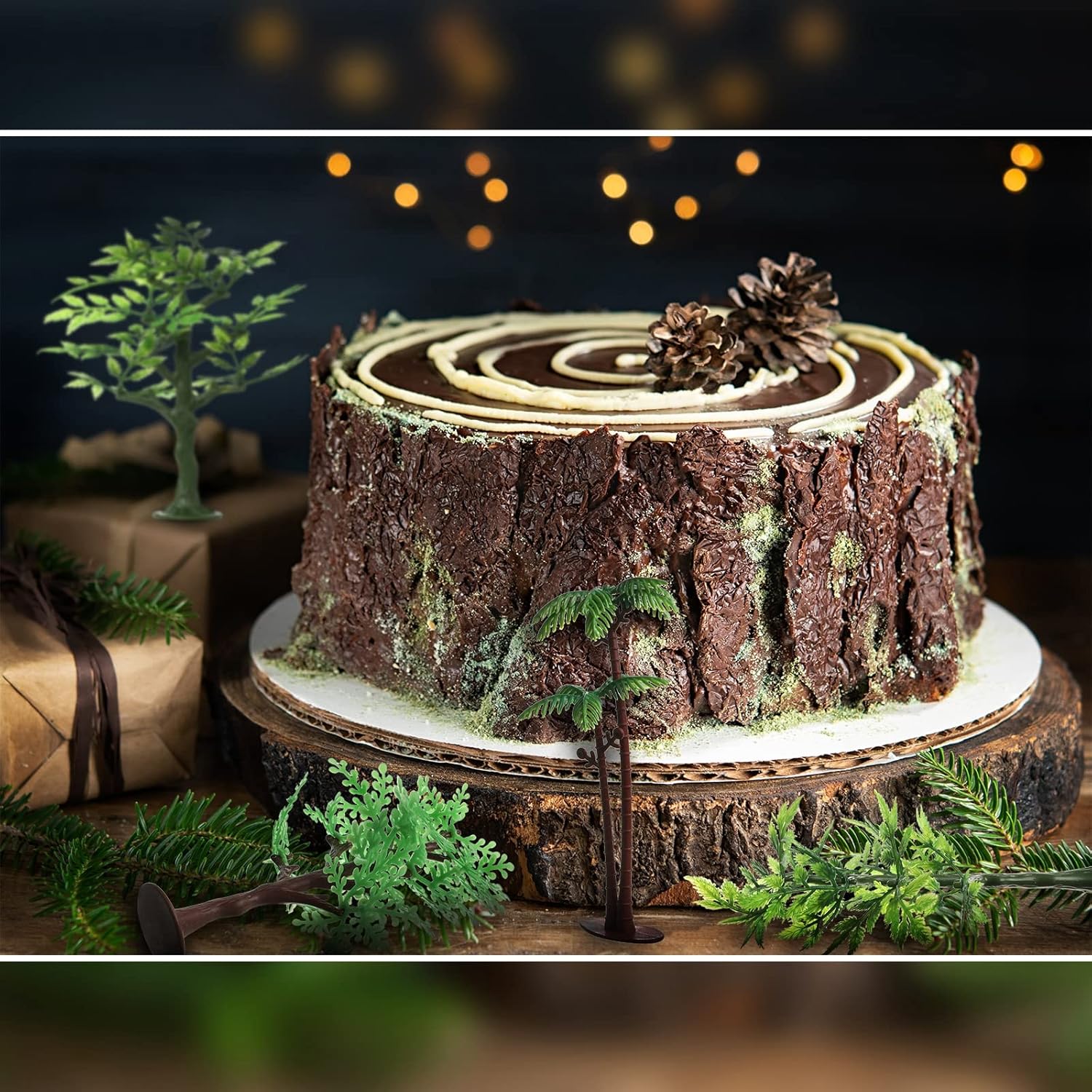Janinka 48 Pcs Mini Toy Jungle Trees Plastic Model Coconut Trees Figurines with Base Cake Decoration Rainforest Diorama Supplies Scenery Architecture for Craft, Building, Scenery Landscape, 4 Styles