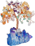 mookaitedecor Colorful Crystal Tree, Quartz Cluster Blue Titanium Crystals Base Bonsai Money Tree for Wealth and Luck