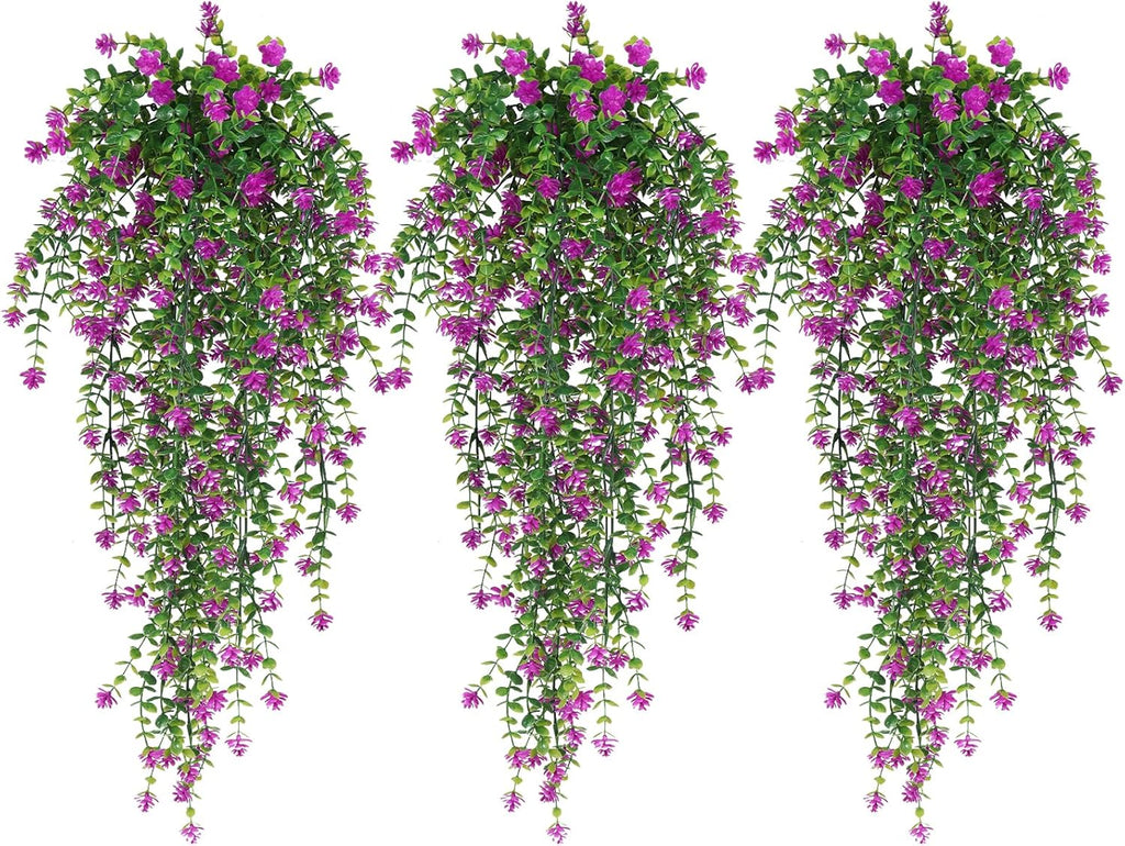 RECUTMS Artificial Fake Hanging Eucalyptus Plants Vine Hanging Plant Outdoor UV Resistant Plastic Plants Artificial Greenery for Bedroom Wall Decor Wedding Party Room Aesthetic Stuff(Fuchsia)