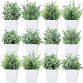 Unittype 12 Pcs Fake Plants Small Artificial Faux Plants for Shelf Mini Plastic Potted Greenery for Home Office Desk Bathroom Bedroom Indoor Decor (Gray)