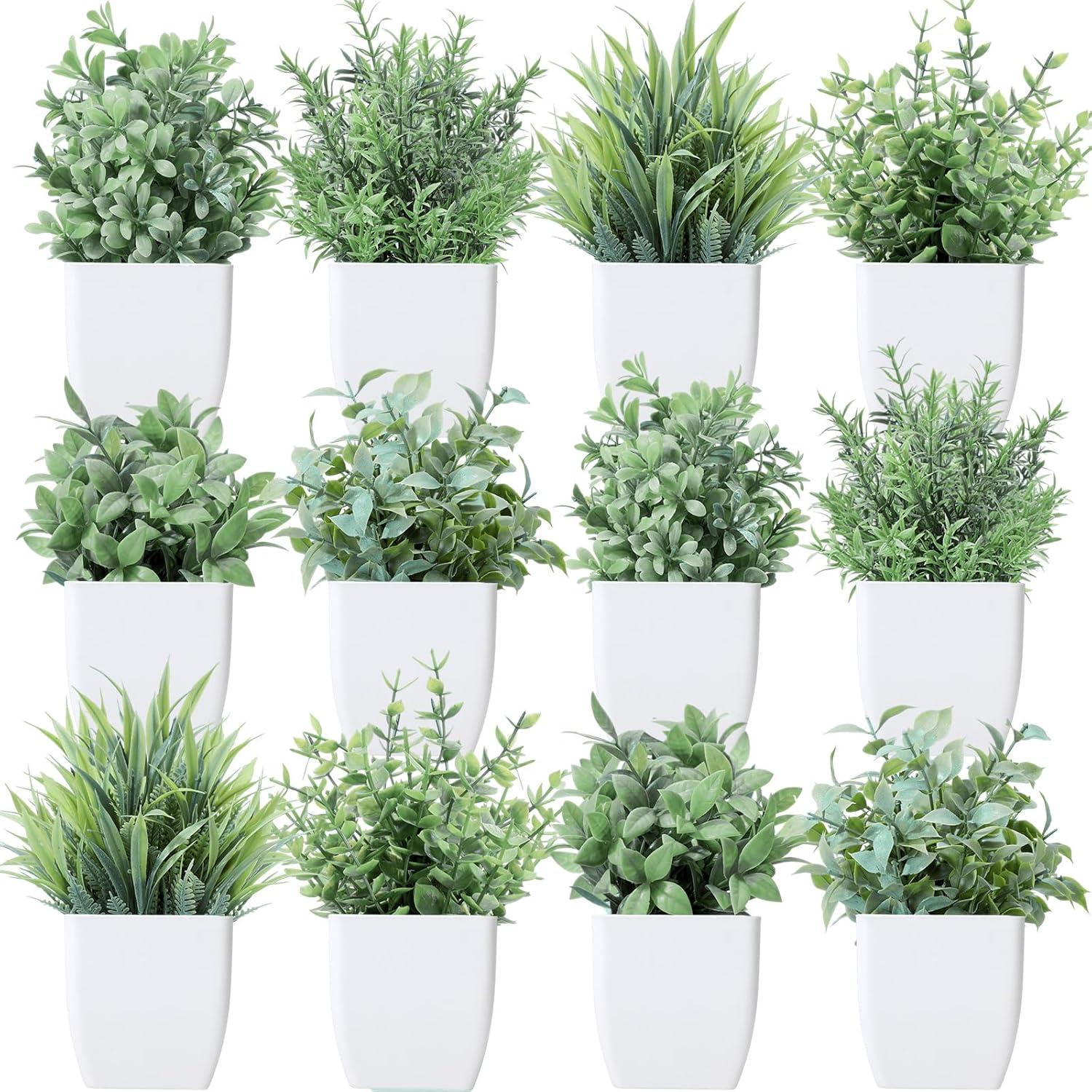 Unittype 12 Pcs Fake Plants Small Artificial Faux Plants for Shelf Mini Plastic Potted Greenery for Home Office Desk Bathroom Bedroom Indoor Decor (Gray)