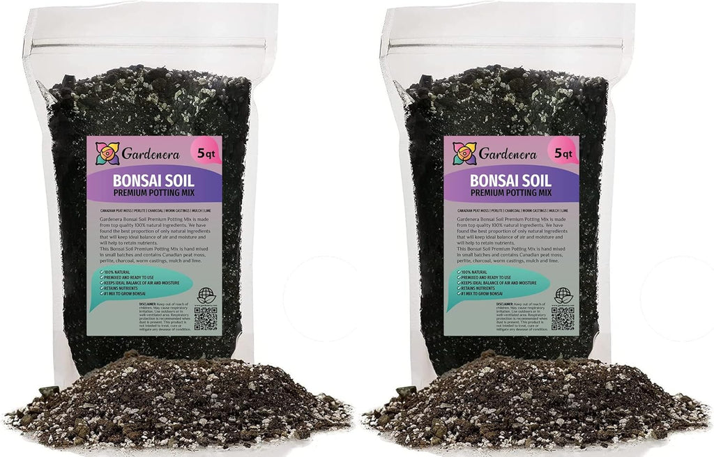 Premium Bonsai Soil Potting Mix by Gardenera - 10 Quart- Crafted with Canadian Peat Moss and Perlite for Optimal Bonsai Health (2 Bags of 5 Quart)