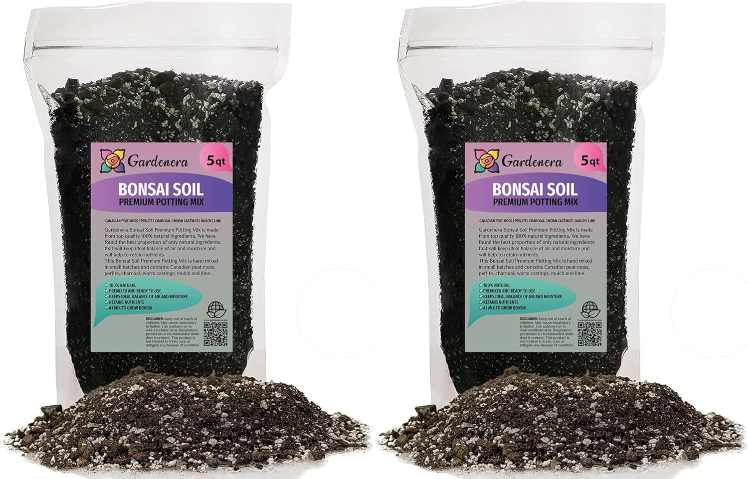 Premium Bonsai Soil Potting Mix by Gardenera - 10 Quart- Crafted with Canadian Peat Moss and Perlite for Optimal Bonsai Health (2 Bags of 5 Quart)