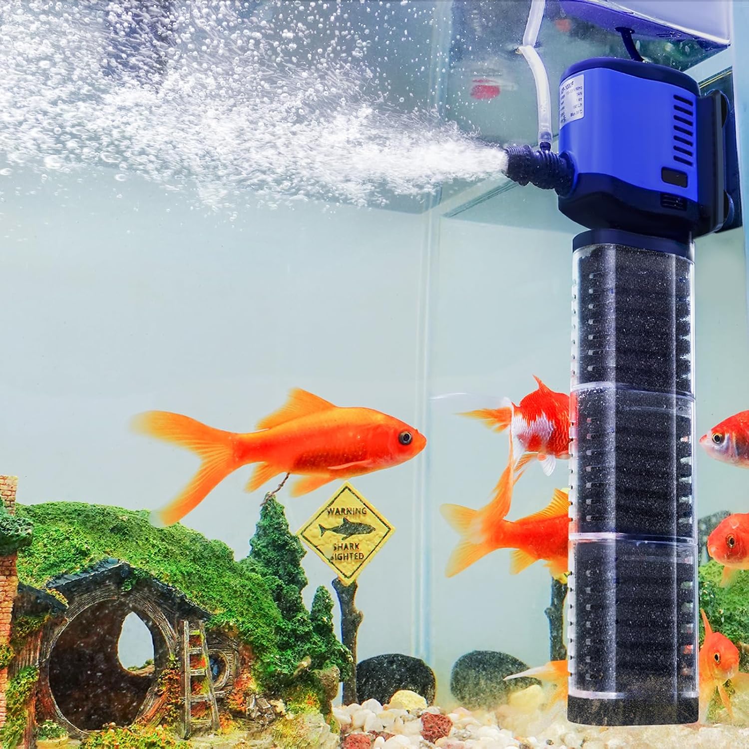 TARARIUM Aquarium Filter Pond Pump 660GPH for 75-300 Gallon Fish Tank, 8ft. High Lift Dry Burning Protection Biochemical Submersible Internal Powerful Pump 4 in 1, Saltwater Freshwater Large