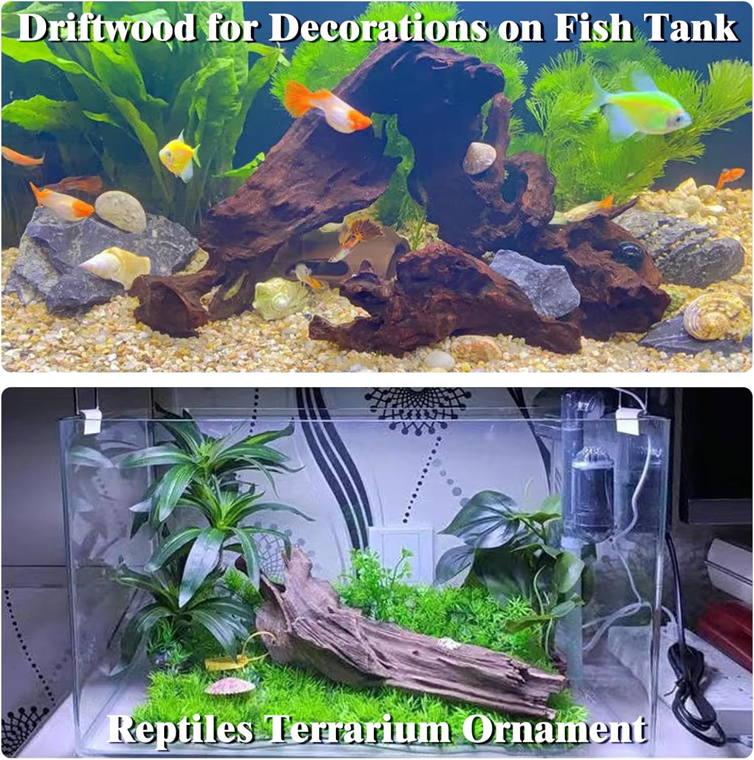 kathson Natural Driftwood for Aquarium Decor, 3-Piece 9''-15'' Large Driftwood for Decorations on Fish Tank, Reptiles Bearded Dragon Terrarium Ornament Accessories or Air Plants