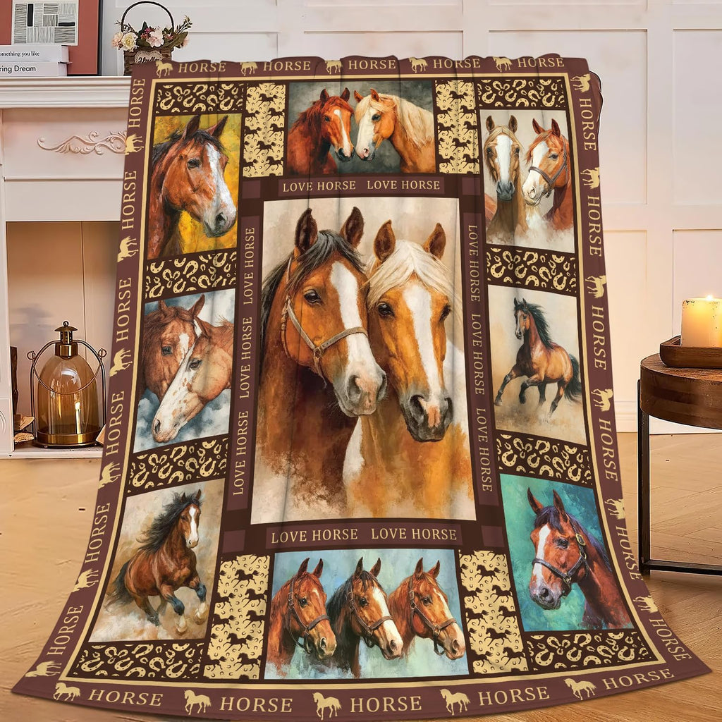 Horse Throw Blanket Horse Stuff Gifts for Kids Girls Boys Adults Women Men Soft Cozy Warm Plush Fluffy Fuzzy Fleece Blanket Decor 60''X80''