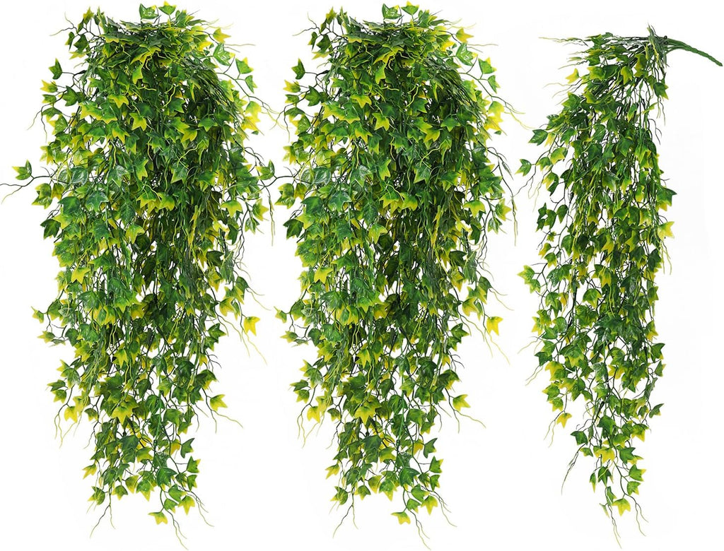 RECUTMS Artificial Plant Fake Plants Artificial Hanging Plants Faux Ivy Plant with Yellow Leaf Fake Hanging Plant Indoor Decoration House Party Garden Room Wall Decor（Yellow）