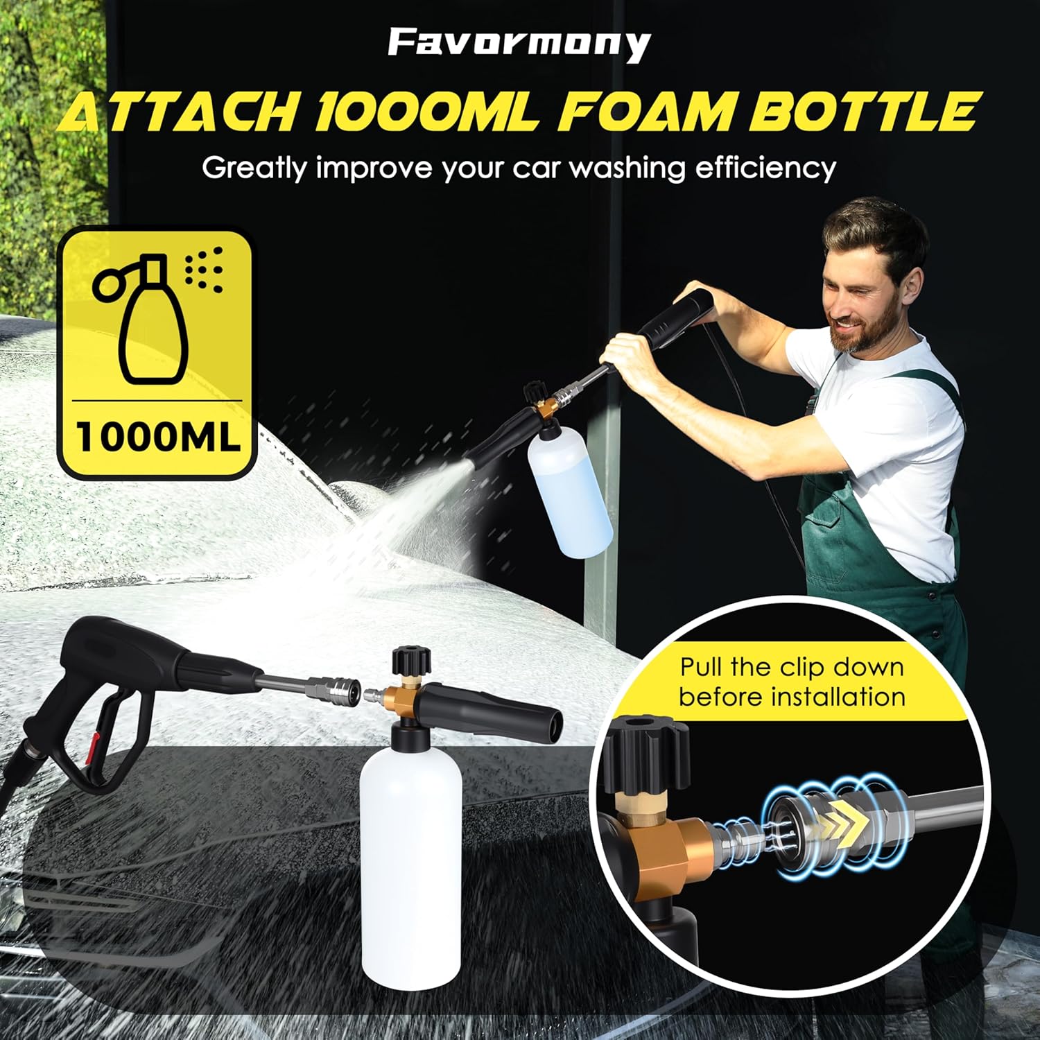 Portable Compact Pressure Cleaner, Power Cleaner with 33FT Flexible Extension Hose, 3 Nozzles, Foam Cannon for Cars, Patios, Driveways