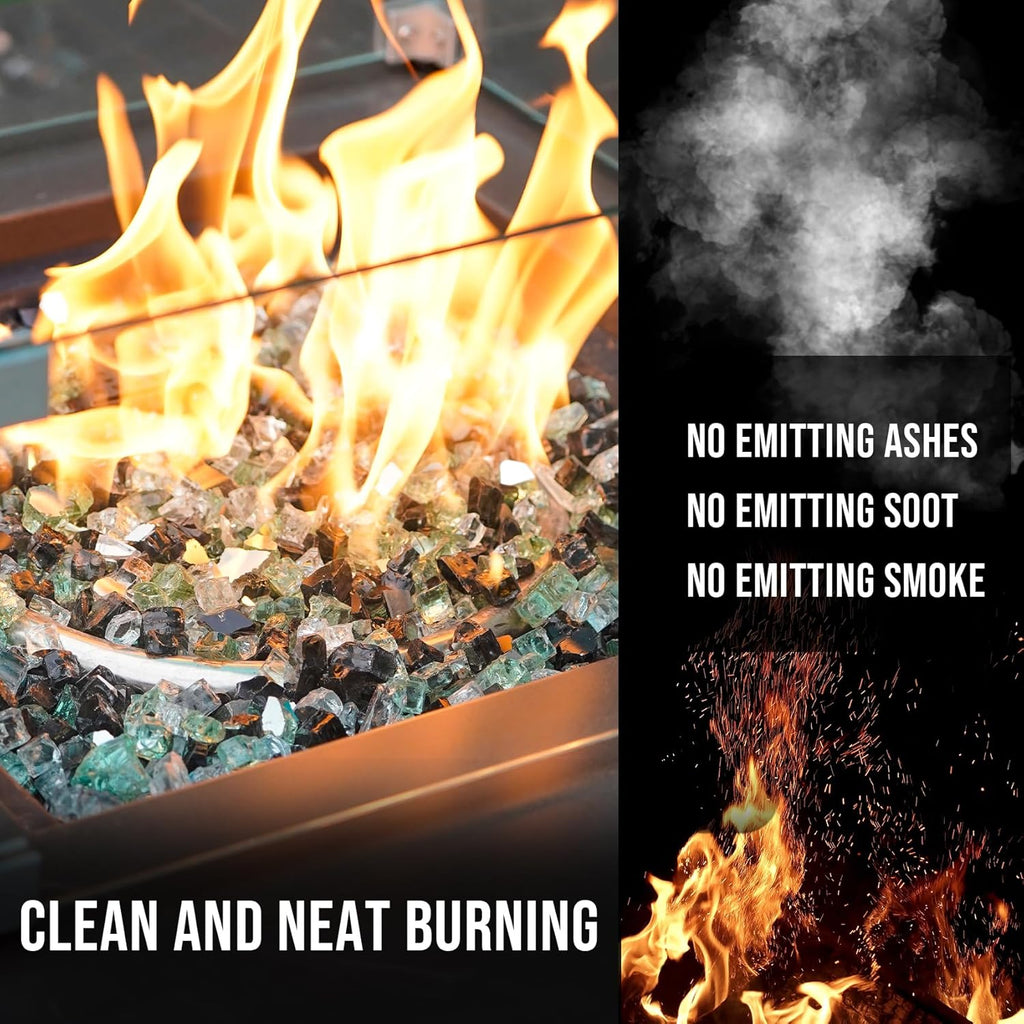 Skyflame 10-Pound Blended Fire Glass for Fire Pit Fireplace Landscaping - 1/2 Inch Reflective Tempered Fireglass Onyx Black, Platinum, Light Green