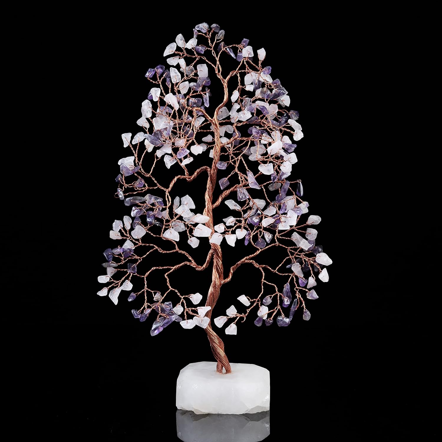 Amethyst & Rose Quartz Crystal Tree Gemstone Tree of Life Quartz Base Chakra Bonsai Tree for Room, Office Decor Spiritual Meditation Birthday Gift for Women Mom her Sister Housewarming Gifts Home