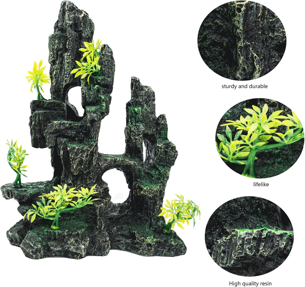 Aquarium Decor - Fish Tank Decorations with Mountain View Stone Ornament, Ideal for Betta, Snails, Turtle, Hiding, Climbing, Exploring, Landscaping, Aquascaping