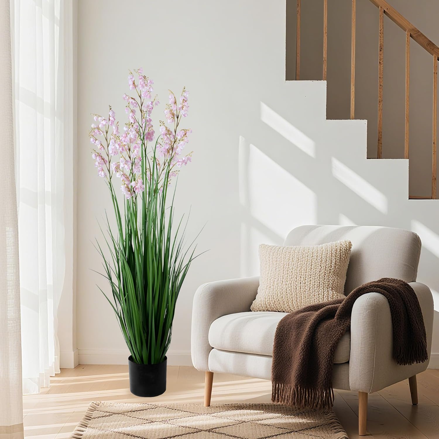 Green Onions Home Decor Fake Plants Lily of The Valley Snake Plant Home DéCor Accents Artificial Grass Room Decor Artificial Plants Indoor Artificial Grass 47" 2PCS（Pink）