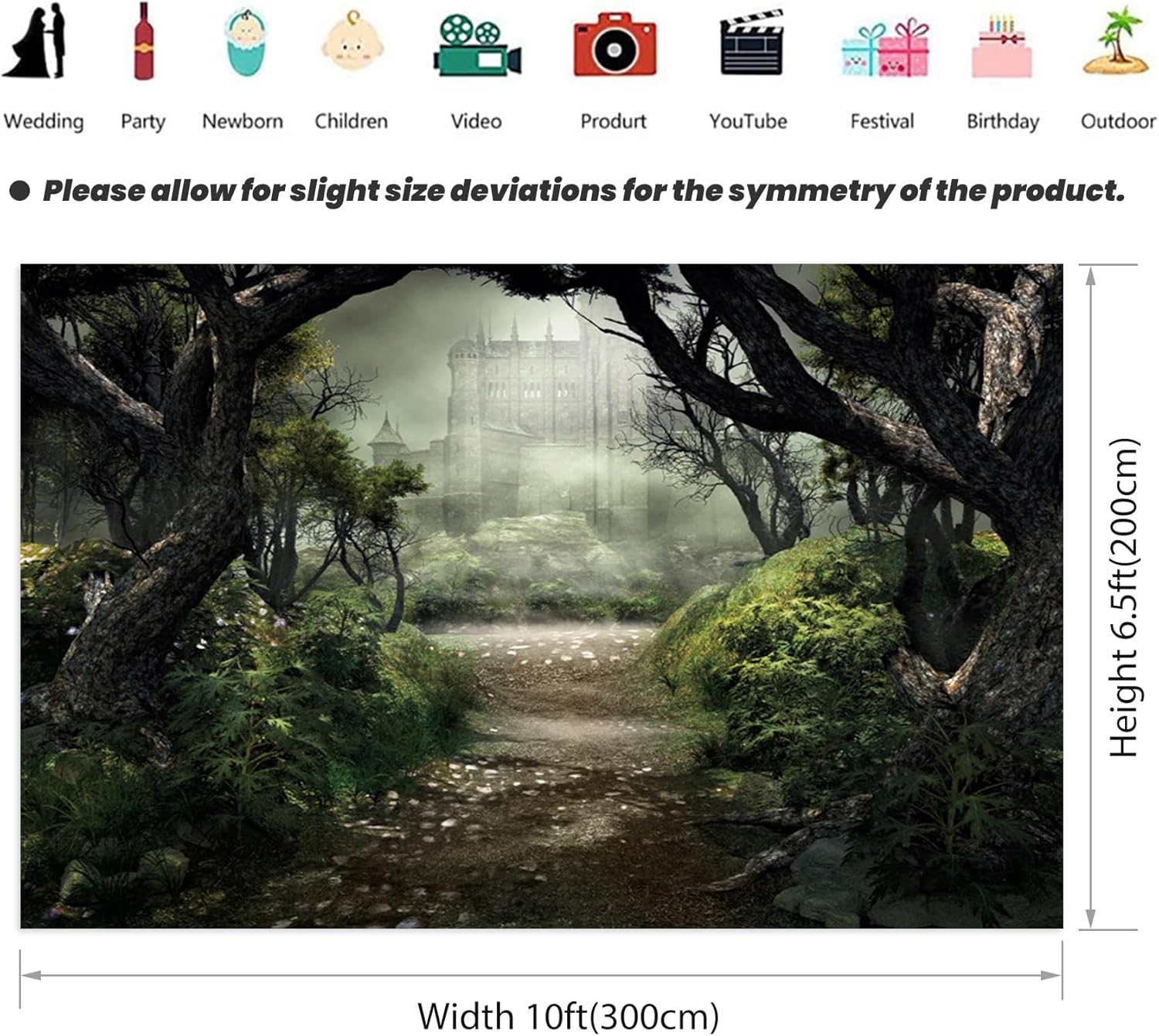 Renaiss Enchanted Forest Backdrop Fabric Green Medieval Smoky Jungle Forest Wonderland Fairy Tale Adventure Photography Background for Kids Fairytale Theme Party Decorations Photo Prop 10x6.5ft
