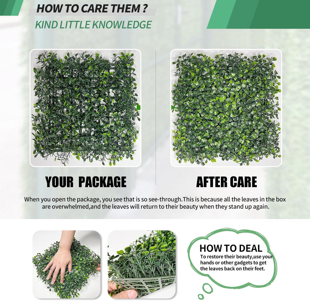 Artificial Grass Wall Panels, 12 PCS 10"x10" Boxwood Hedge Wall Panels with 100 Zip Ties, Boxwood Panels Backdrop for Outdoor Indoor Decorative Garden Fences Backyard Patio Privacy Hedge