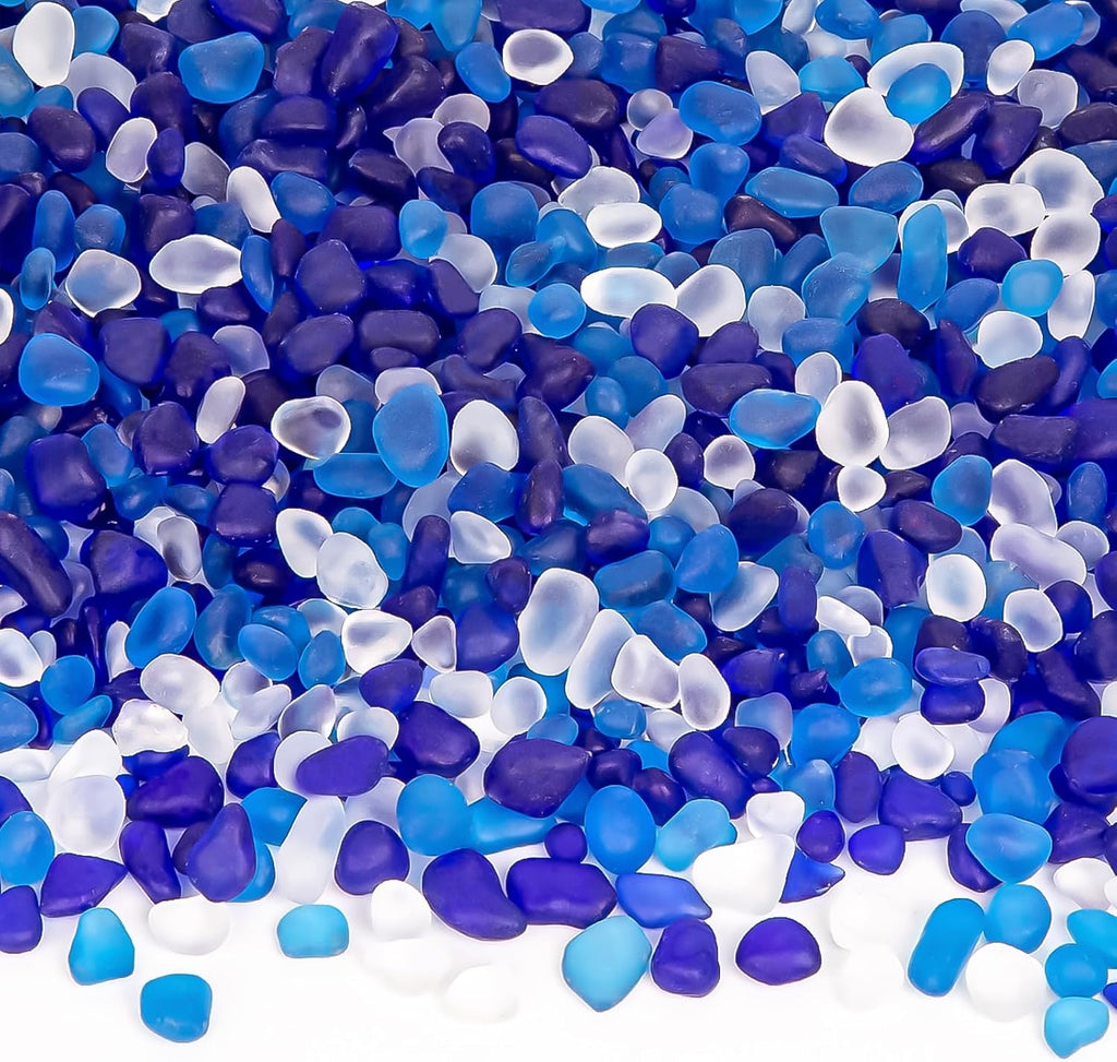 QEQEKAKA Sea Glass Stones for Crafts About 1LB (405g/14.28oz) Glass Pebbles Gemstones Bulk for Beaching Wedding DIY Decoration Aquarium Turtle Tank Vase Filler