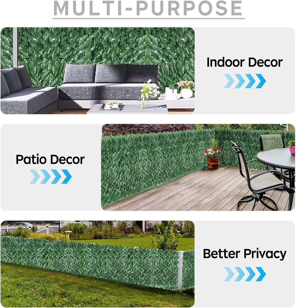 Artificial Ivy Privacy Fence Screen,39.4" X 99" UV-Anti Fake Leaves Plant Vine,Privacy Hedges Wall for Indoor Outdoor Garden Backyard Decor,Color Green Pineapple Leaves
