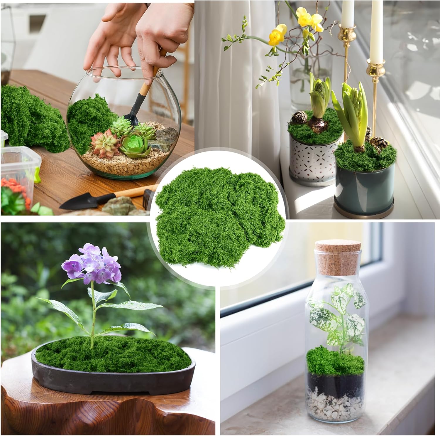 Draupnir Fake Green Moss for Plants Indoor, 5.3OZ Fake Moss for Crafts Preserved for DIY Decorative mossTable Centerpieces Decor Fairy Garden Floral Wedding (150g)