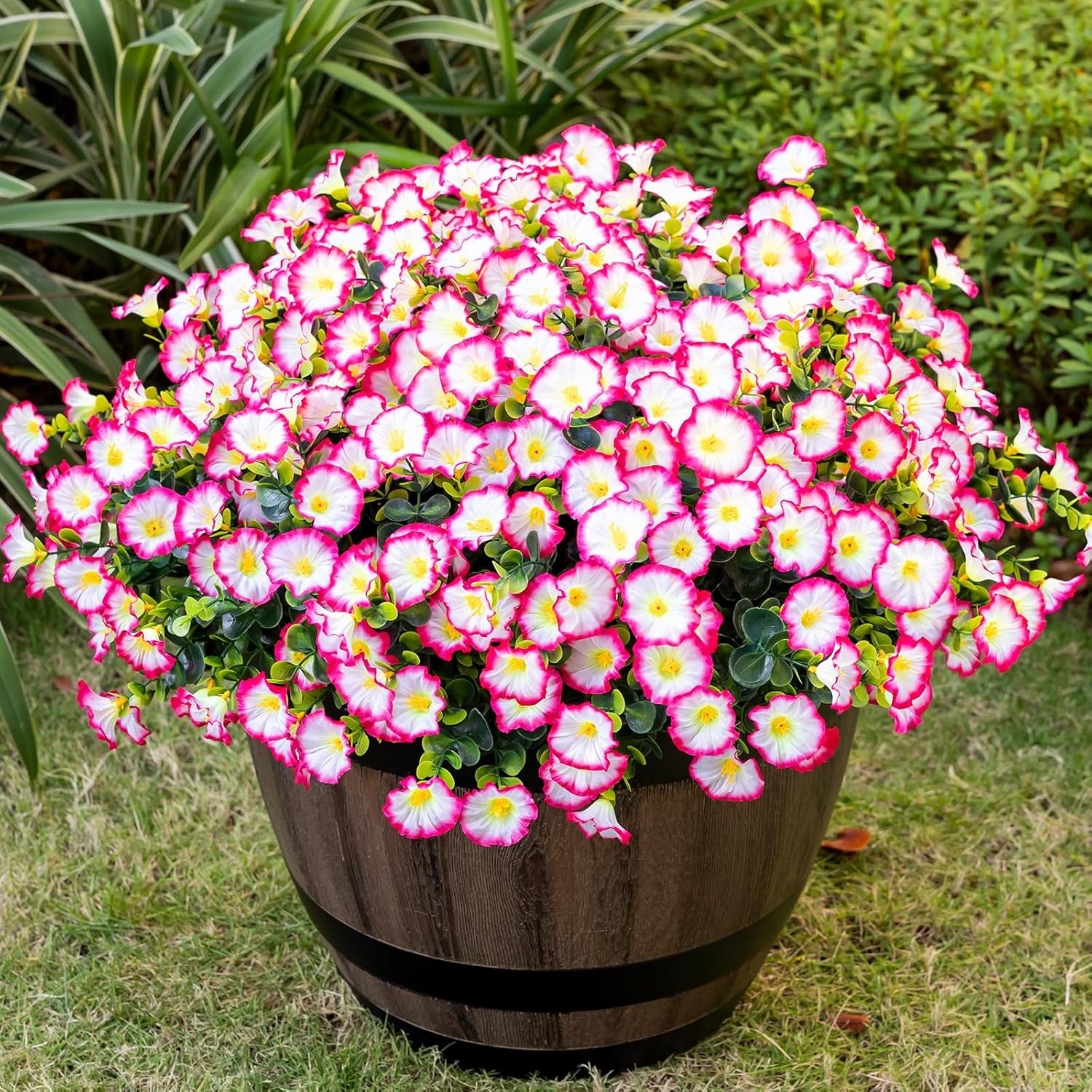 Artificial Faux Flowers for Outdoor 16 Bundles Boxwood Fake Morning Glory for Planter,UV Resistant Fake Flowers for Home Porch Patio Outside（Pink）