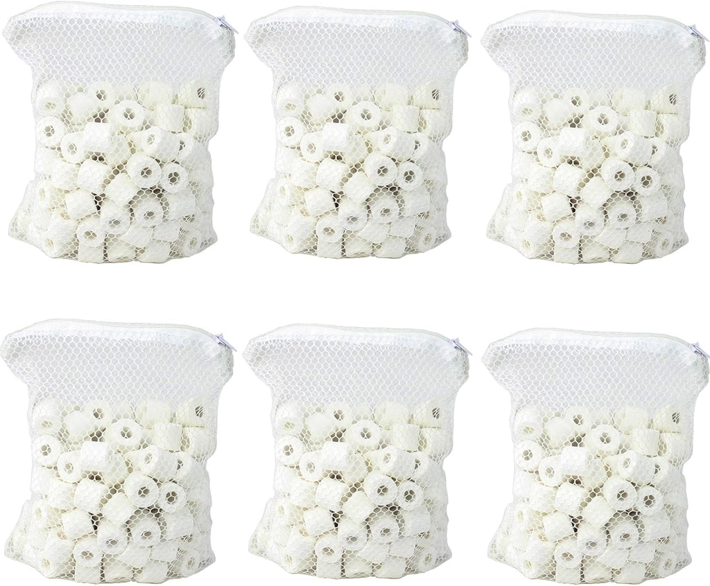 AQUANEAT Bio Ceramic Rings 6 lbs Aquarium Sump Filter Media Fish Tank Koi Pond Canister Filter Media in 6 Free Mesh Bags