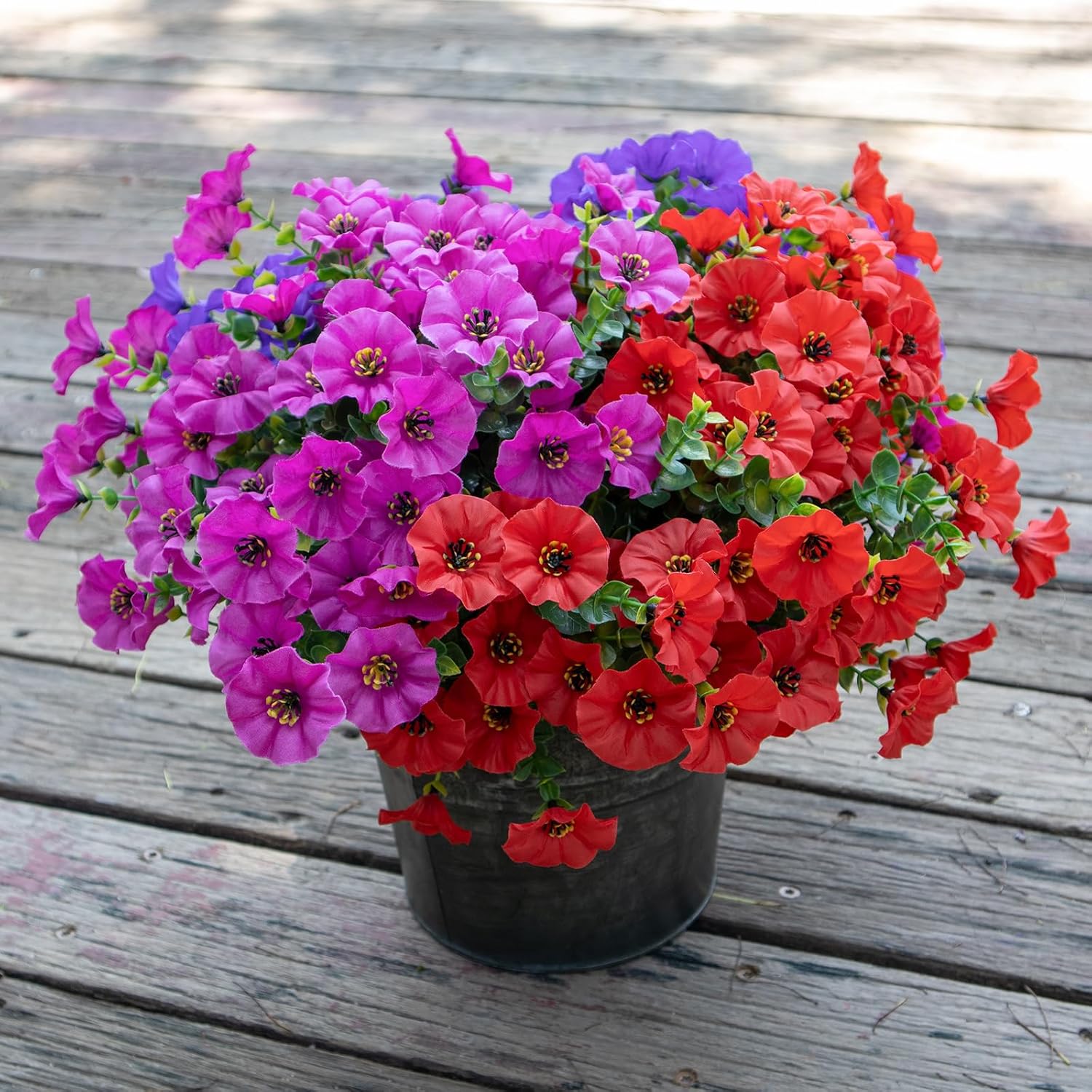 Artificial Flowers for Outdoors,UV Resistant Artificial Outdoor Flowers,Not-Fading Faux Flowers for Outdoor Planters for Front Door Porch Yard Patio Garden Home Decor,12 Bundles Mix 3 Colors