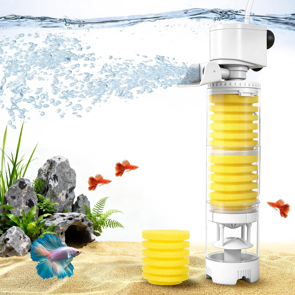 Fish Tank Filters, 4-in-1 Aquarium Filter for Multi-Layer Filtration, Adjustable Oxygenation & Wavemaker, Ultra-Quiet Water Circulation for 40-70 Gallon Aquariums, 225GPH
