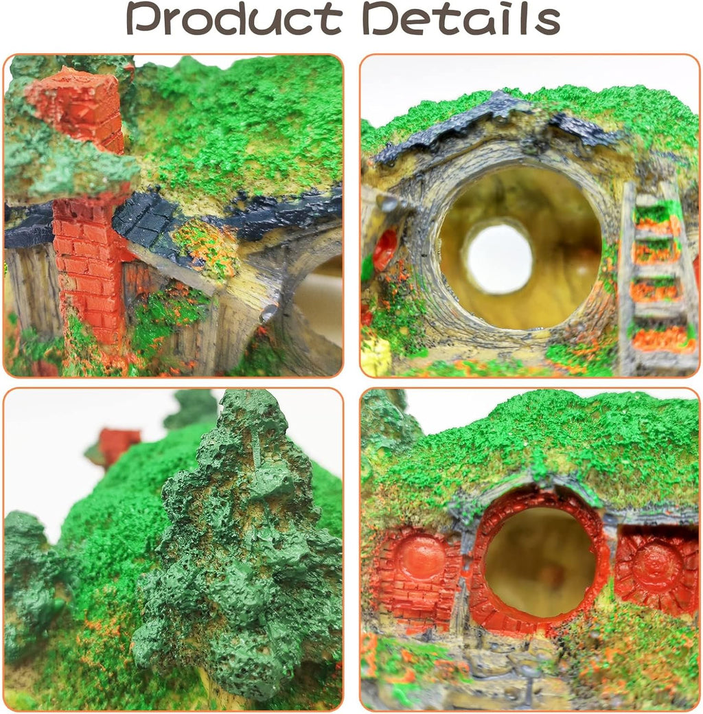 Tfwadmx Fish Tank Hobbit Decorations,Resin Small Fish Cave Hideout House,Aquarium Decor Hide Hole Shelter Castle Hut Ornaments Mini Garden Decorating Accessories