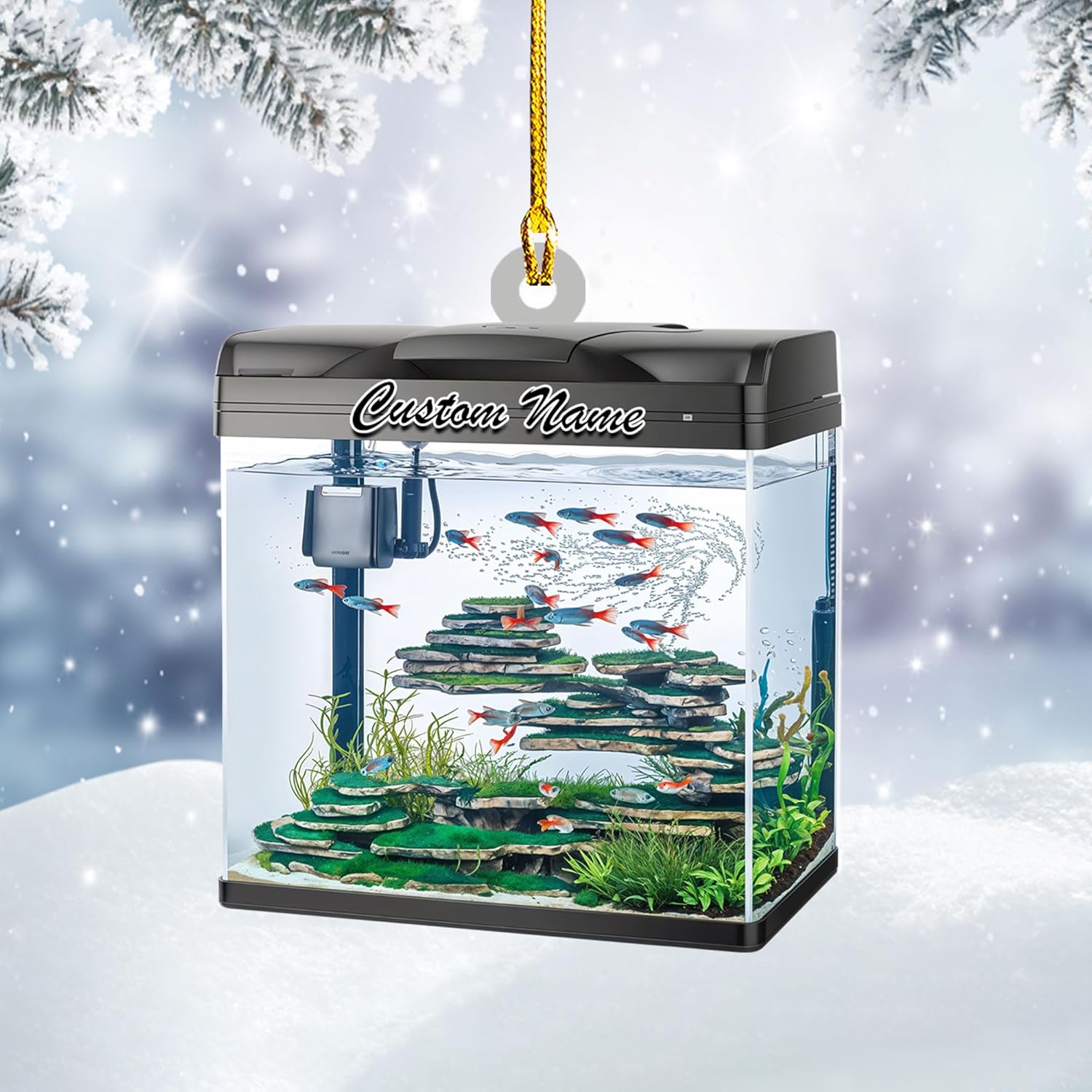 Personalized Aquarium Christmas Ornament, Fish Christmas Ornament, Gift for Fish Lover, Custom Aquarium Christmas Tree Keepsake, Kids First Gift Ideas, Pet Kids Ornament (AFT9)